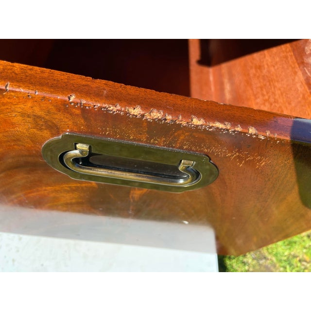 Copper Vintage Mind Century Modern Helikon Desk Executive Hardwood Burl Wood Inlaid Wood For Sale - Image 8 of 12