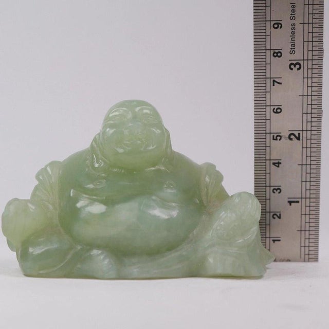 Chinese Carved Green Jade Maitreya Laughing Buddha Figure For Sale - Image 13 of 15