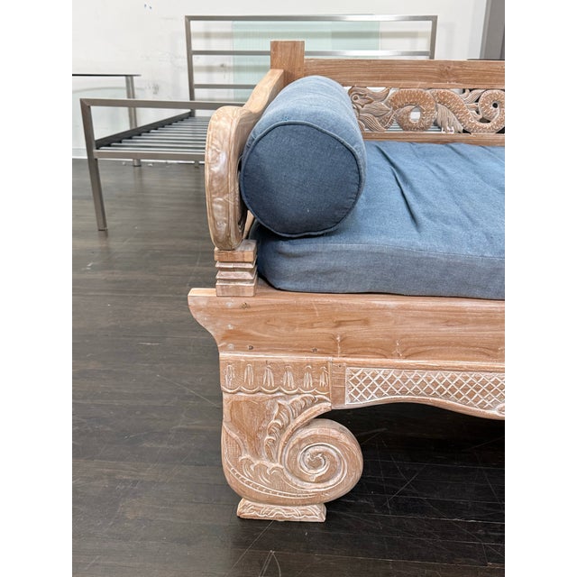 Blue Hand-Carved Teak Daybed, Vintage For Sale - Image 8 of 12