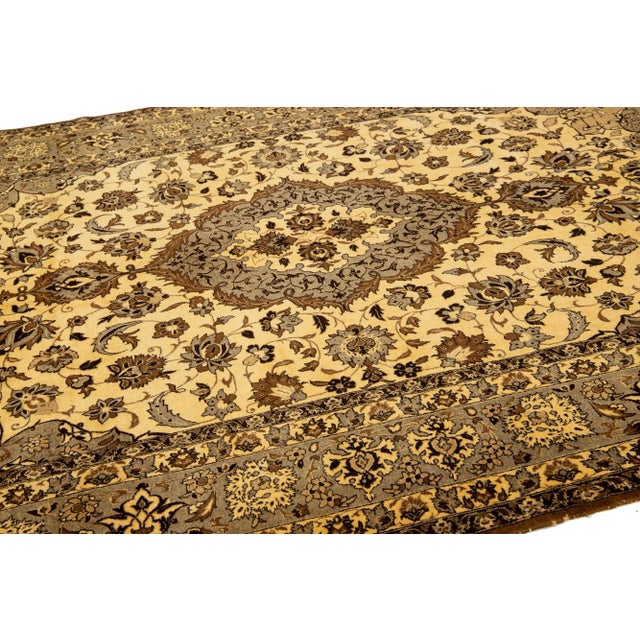 7 X 11 Vintage Handmade Tabriz Wool Rug in Yellow With Medallion Design For Sale - Image 10 of 10