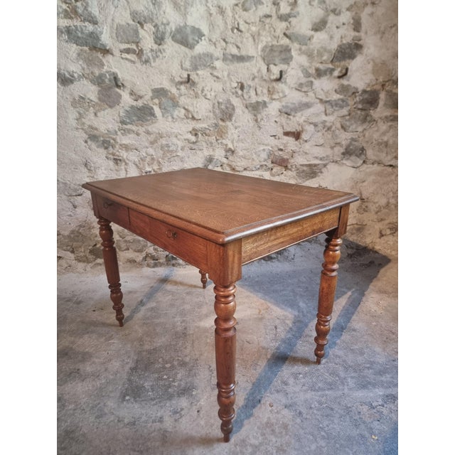 Brown Antique French Oak Desk Table with Drawers, 1920s For Sale - Image 8 of 18