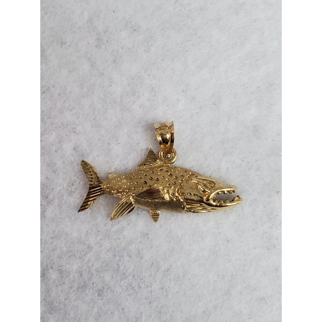 Fish with Diamond Cuts Necklace 14k Yellow Gold 16" For Sale - Image 4 of 4