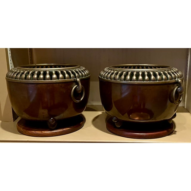 Antique Japanese Art Deco Taisho Bronze Cachepot Planters or Orchid Pots, Circa 1920 - A Pair For Sale - Image 13 of 18