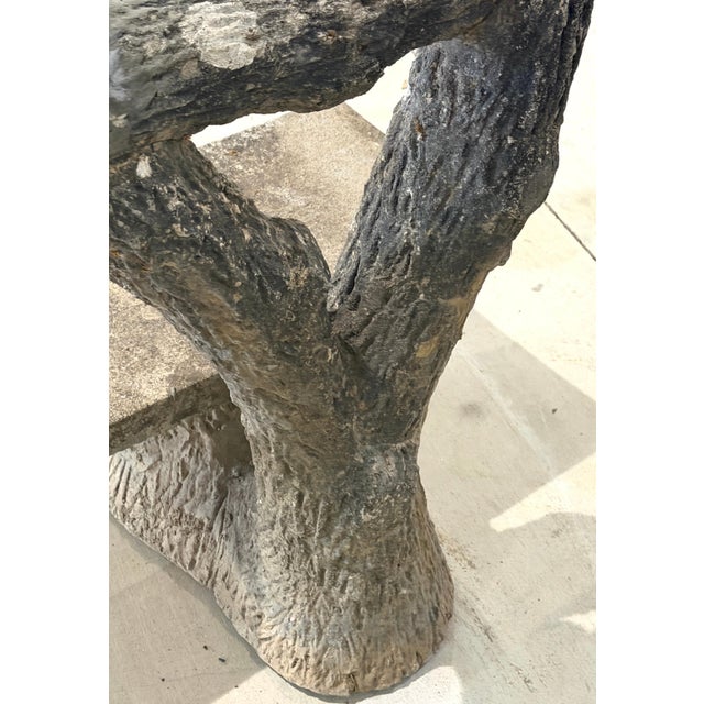 Monumental French Faux Bois Cast Stone Bench Tree Trunk Supports, circa 1920s For Sale - Image 9 of 18