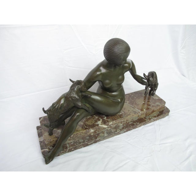Metal Late 19th Century Antique Maurice Guiraud Riviere Nymphe Et Chevreaux Nude Woman With Goats Bronze Sculpture For Sale - Image 7 of 13