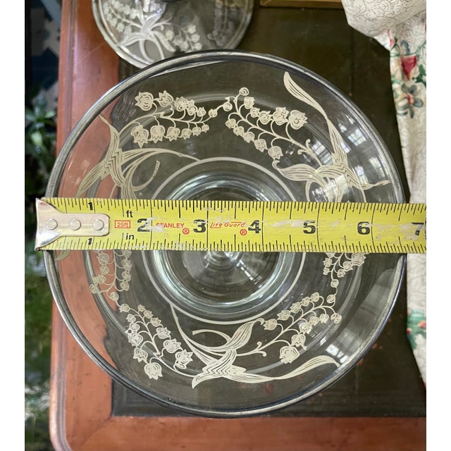 Silver Vintage Mid 20th Century Marked Sterling Silver Overlay Footed Glass Compote With Lid in Lily of the Valley Pattern For Sale - Image 8 of 9