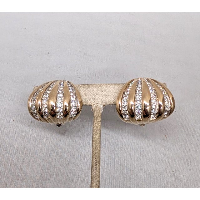 1980s Vintage 1980s Signed Panetta Goldtone Clear Rhinestone Clip Earrings-2 Pieces For Sale - Image 5 of 8