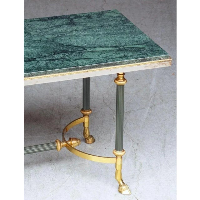 French Mid-Century Coffee or Cocktail Low Table of Brass With Green Marble Top For Sale In Austin - Image 6 of 13