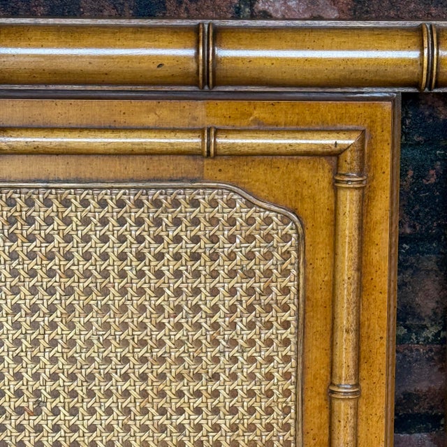 Mid-Century Palm Beach Regency Faux Bamboo and Cane Queen Headboard Attributed to Dixie - Tahiti Collection For Sale - Image 10 of 16