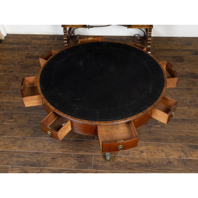 English Regency 1840s Mahogany Rent Table with Leather Top and Eight Drawers For Sale - Image 12 of 12