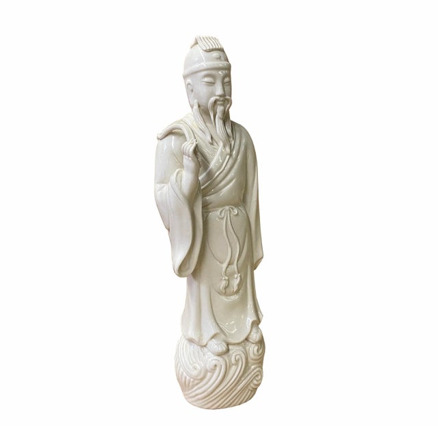 Chinese Off-White Porcelain Old Man Dressing Figure For Sale - Image 4 of 7