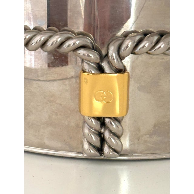 1980s 80’s Gucci Chrome and Brass Ice Bucket For Sale - Image 5 of 11