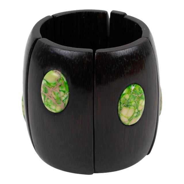 Monies Massive Ebony Wood and Stone Cabochons Stretch Bracelet Bangle For Sale