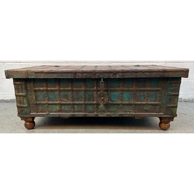 Antique Indian Pitara Chest With Turquoise Patina For Sale - Image 4 of 18