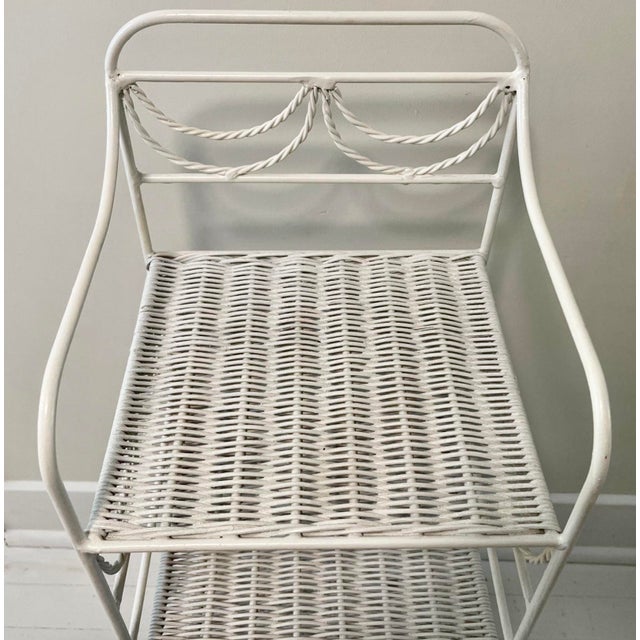 White Neoclassical White Wicker and Cast Iron Shelf For Sale - Image 8 of 9
