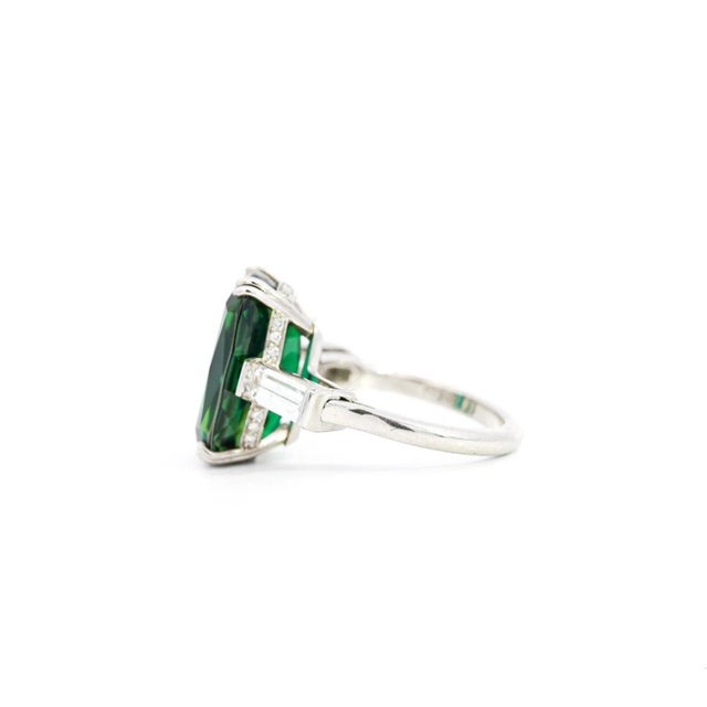 Metal 12.68 Carat Zoisite Green Tanzanite & Diamond Ring in Platinum 950 | IGI Certifi, Size 7 For Sale - Image 7 of 12