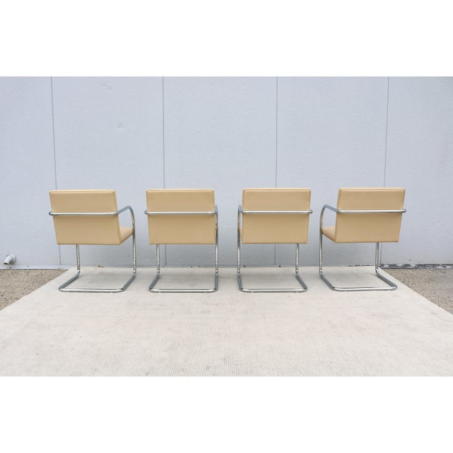 Ludwig Mies Van Der Rohe Brno Tubular Chairs in Beige Leather by Gordon, Set of 4 For Sale - Image 10 of 18