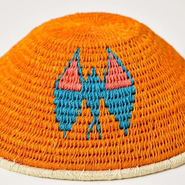 Early 20th Century Sisal Handwoven Orange Teal Butterfly Basket Eswatini 9inch For Sale In Denver - Image 6 of 7