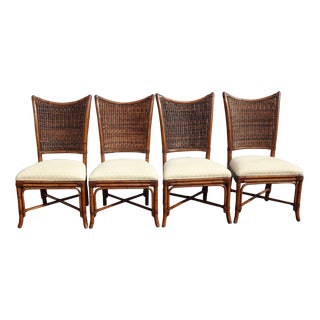 Set of Four Tommy Bahama Bamboo Rattan White Dining Chairs by Lexington For Sale