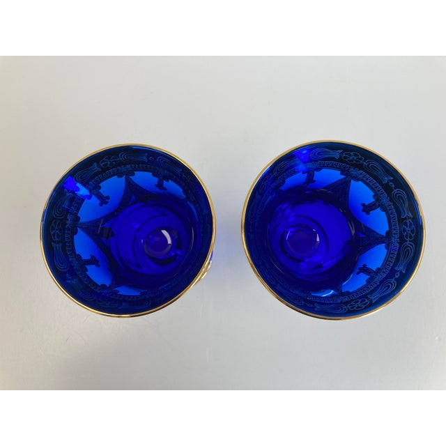 Royal Blue Vintage Horchow 24Kt Gold Cobalt Blue Crystal Wine/Water Glass Goblets - Set of 4 For Sale - Image 8 of 12