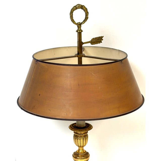 19th Century Louis XVI Style Ormolu Bouillotte Lamp, Ochre Tole Shade For Sale - Image 11 of 18