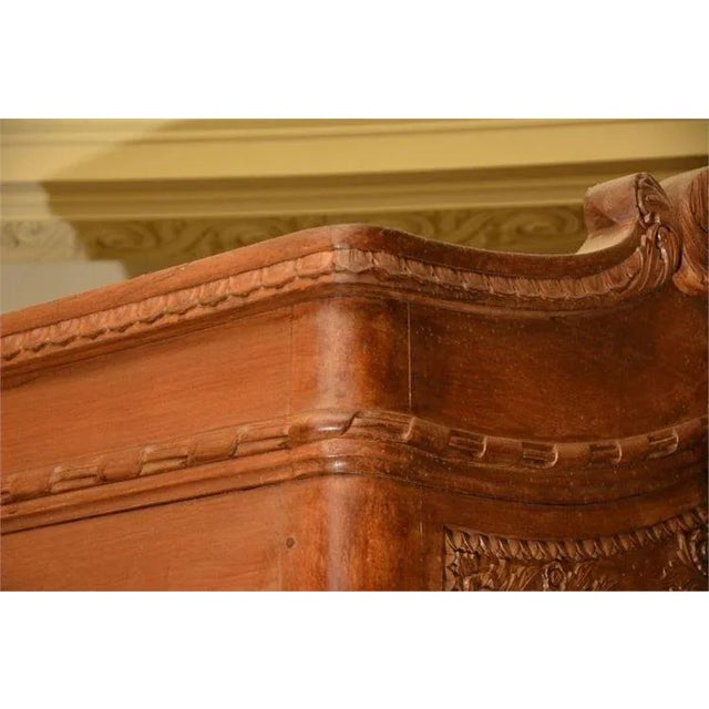 Mid 20th Century Monumental Hand-Carved Javanese Balinese Indonesian Teak Armoire Cabinet With Gilt Accents For Sale - Image 4 of 12