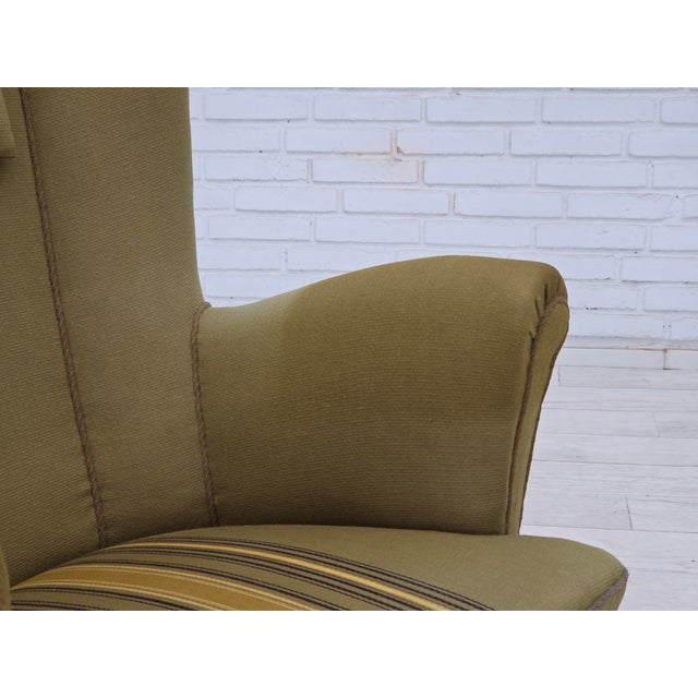 1960s Danish Highback Armchair in Green Furniture Wool, 1960s For Sale - Image 5 of 18