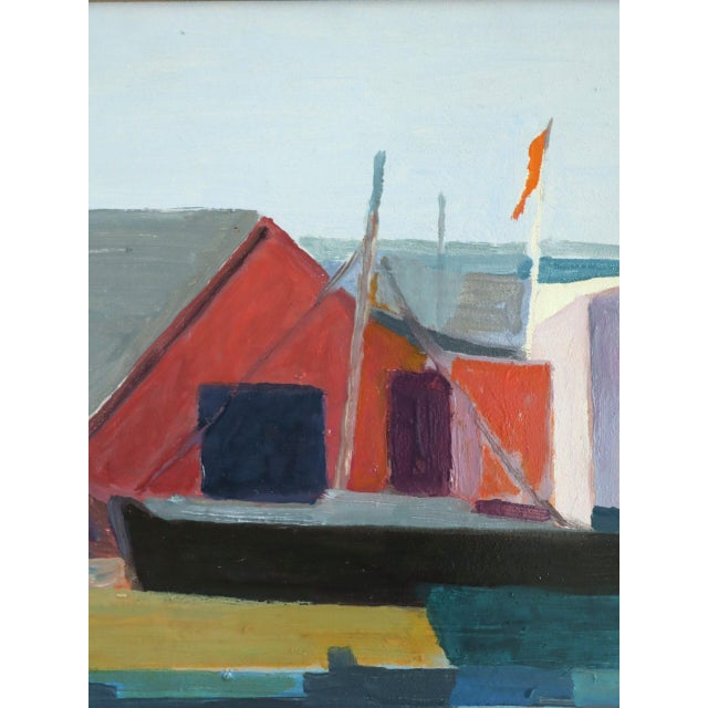 1971 Modernist 'The Colourful Harbour' Swedish Original Coastal Landscape Oil Painting, Framed For Sale - Image 9 of 12
