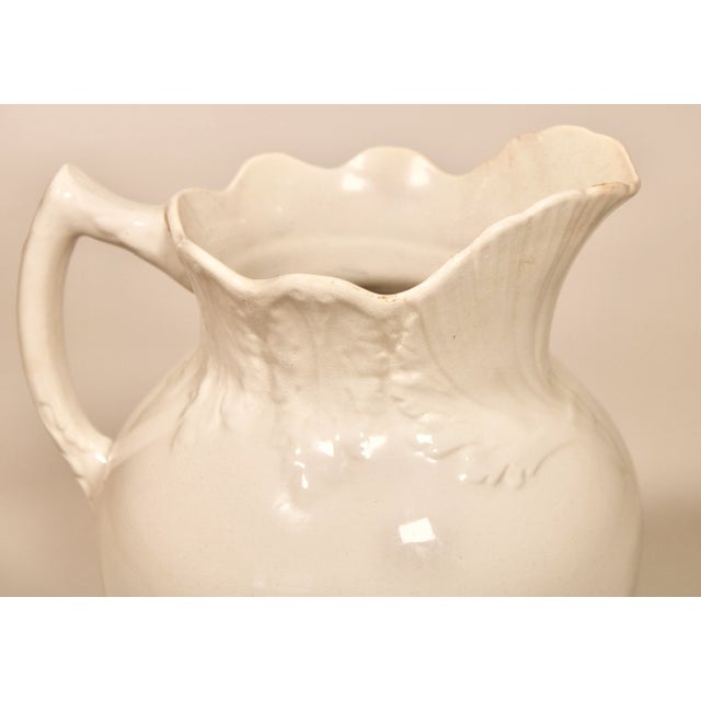 White Vintage English White Ironstone Ceramic Pitcher For Sale - Image 8 of 11