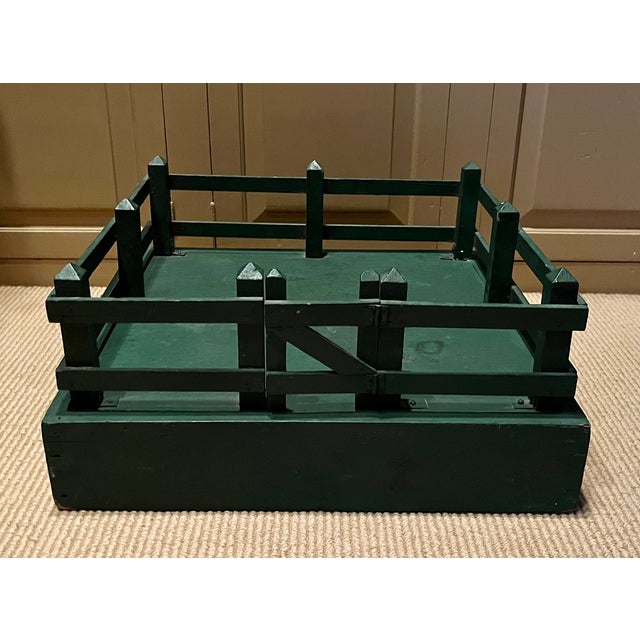 Antique 1920's American green paint decorated wood fence, gate and stand for holding a feather christmas tree. Hand made...