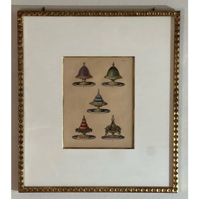 French Vintage 19th Century, Gilt Framed Color Urbain Dubois Engraving of Five Elaborate Dishes From La Cuisine Classique, Under Glass For Sale - Image 3 of 8