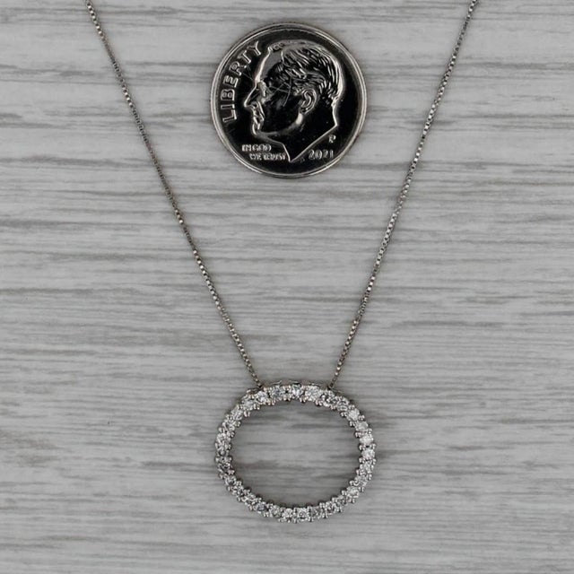 2010s 0.45ctw Diamond Eternity Oval Pendant Necklace 14k White Gold 18.75" Box Chain For Sale - Image 5 of 6