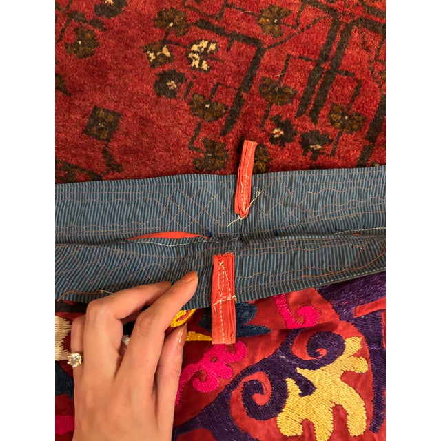 Ruby Red Vintage Uzbek Suzani Silk Embroidered Tapestry, Circa 1960s–1970s, Large 74” X 74” Central Asian Wall Hanging [Af] For Sale - Image 8 of 10