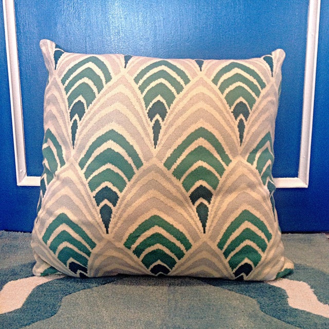Knit Pillow With Aqua Art Deco Geometric Pattern Chairish