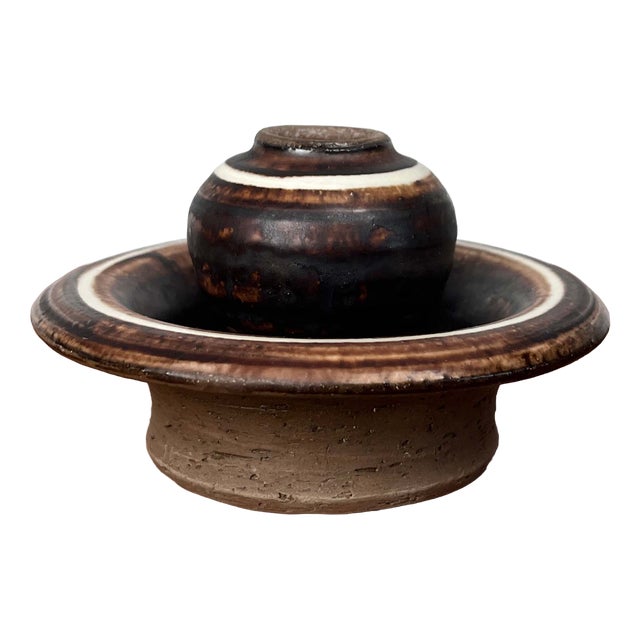 Mid-Century Modern Danish Studio Pottery Candleholder by Lise Eder for Lise Keramik, 1960s For Sale