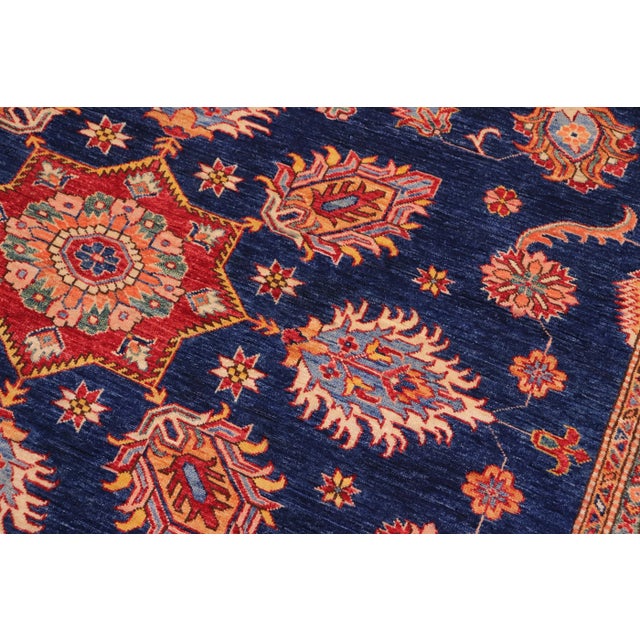 Textile 1990s Southwestern Kazak Blue/Beige Wool Rug - 7'11'' X 11'2'' For Sale - Image 7 of 8