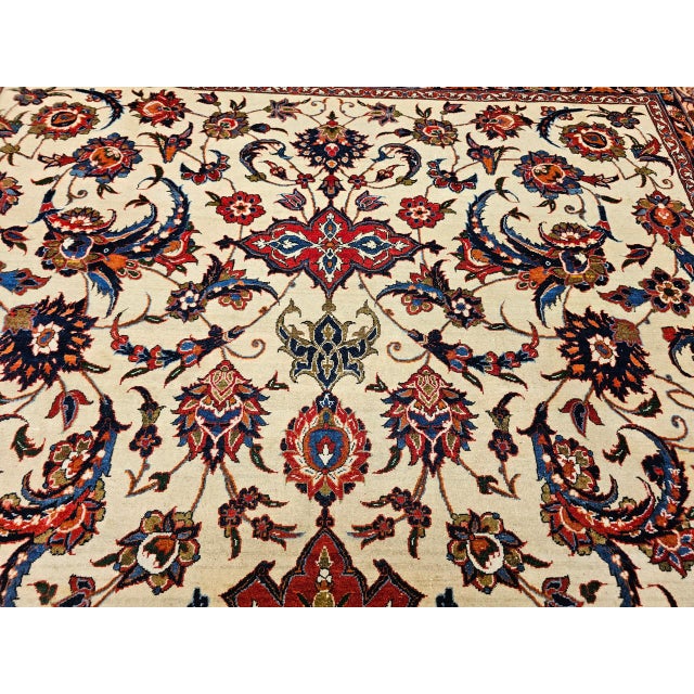 Vintage Persian Isfahan Rug, Hand-Knotted Wool, Floral Pattern, Ivory & Red, 7x11 For Sale - Image 16 of 18