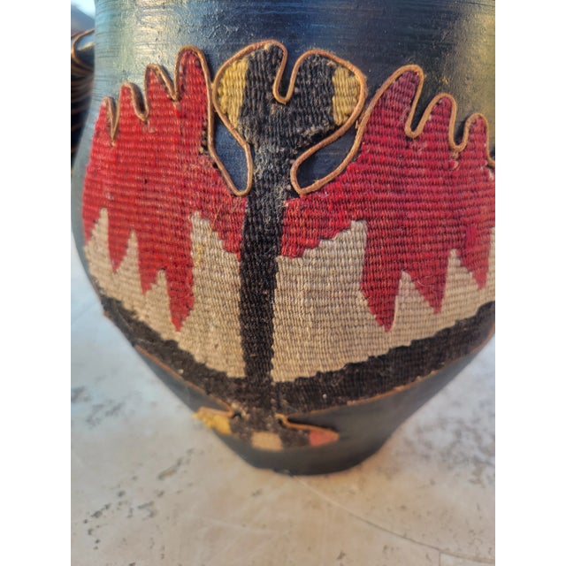 Mid 20th Century Mid 20th Century Clay Vessel With Textile Bird Design For Sale - Image 5 of 13