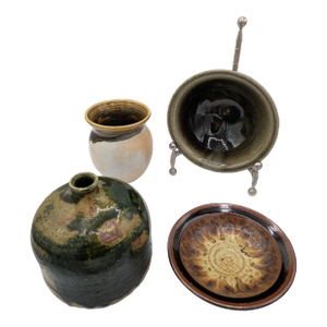 Mid 20th Century Group of 4 Earth Toned Studio Pottery Dishes