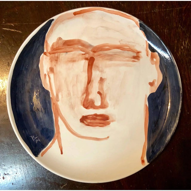 1990s Luigi Benzoni, Contemporary Italian Painted Ceramic Artist Plate Brutalist Face Painting, 1994 For Sale - Image 5 of 5