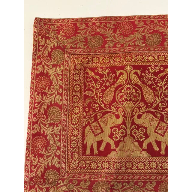Exotic Silk Throw Pillow With Elephants and Peacocks India For Sale - Image 4 of 8