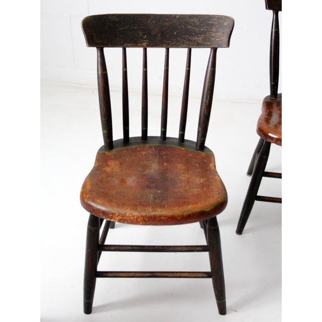 Antique Painted Plank Seat Chairs Set of 7 For Sale - Image 6 of 12