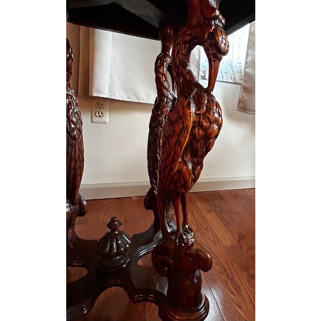 Antique 1920’s Figural Carved Storks With Rams Heads Octagonal Lamp Table For Sale - Image 9 of 12