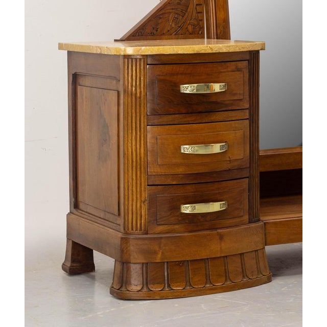 1920s French Art Deco Dressing Table in Walnut, Marble and Mirror, 1920s For Sale - Image 5 of 15