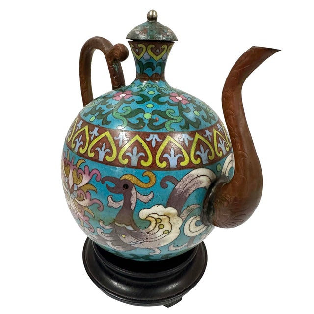 Early 20th Century Hand-Crafted Chinese Cloisonné Ewer / Teapot For Sale - Image 4 of 15