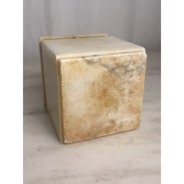 Vintage White Stone Alabaster Trinket Box With Brass Shell Clasp, Jewelry Box, Square Stone Hinged Casket, Hollywood Regency Vanity Decor For Sale - Image 10 of 12