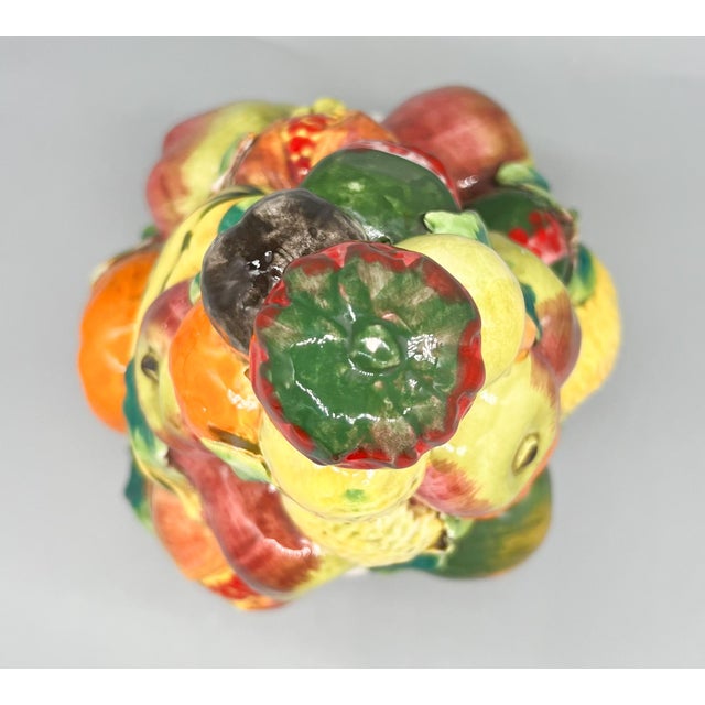 15" Vintage Italian Ceramic Fruit Topiary Centerpiece – Hand-Painted Majolica Style Compote – Tuscan / European Traditional - Lemon and Orange For Sale In Houston - Image 6 of 14