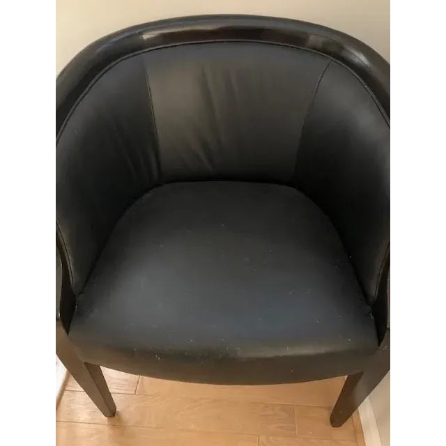 1990s HBF Landmark Solid Wood and Top Grain Black Leather Lounge Chair For Sale - Image 4 of 4