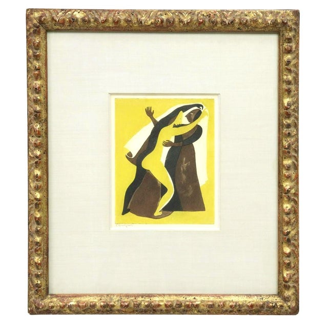 Original signed color aquatint by noted Mexican modernist artist Carlos Orozco Romero, titled Two Figures Dancing, from...