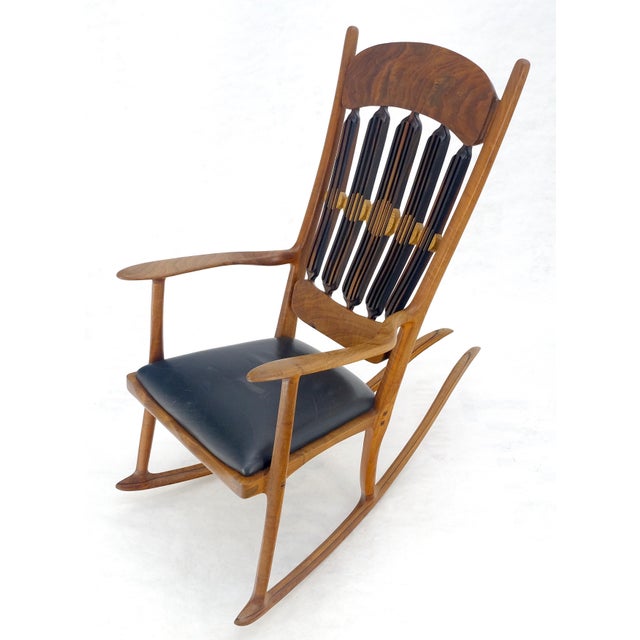 Artist Signed Studio Made Solid Oiled Walnut Arm Rocking Chair MINT For Sale - Image 16 of 18